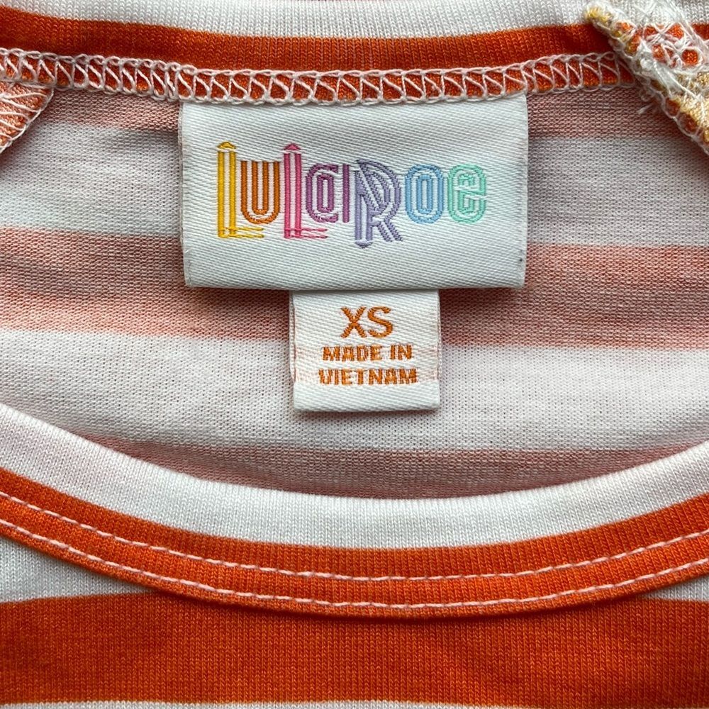 Lularoe XS Candycorn Stripe 3/4 Sleeve Orange White Casual Festive Collectible - Picture 8 of 8